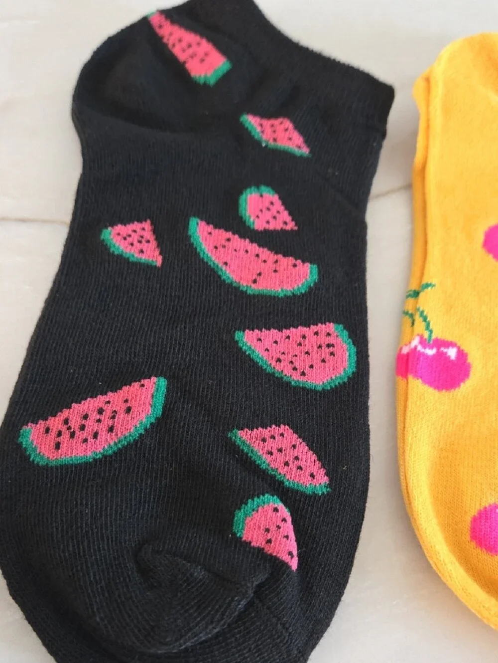 Ladies/Girls Fun Fruit Ankle Socks - Black, Yellow & Blue (3-Pack)